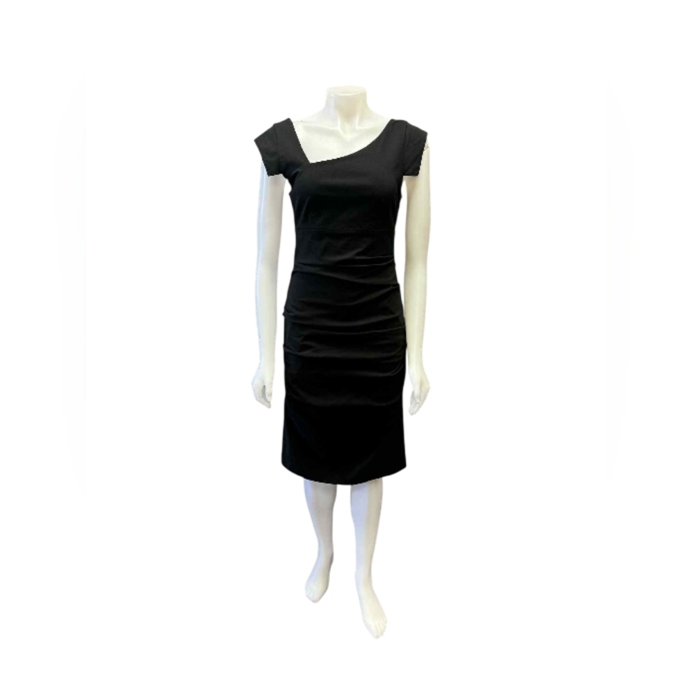 Le Chateau Black Dress Ruched Form Fitting Size Medium EUC Mini